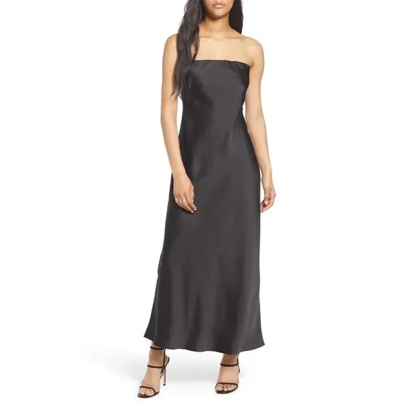 strapless black and white striped dress Custom Full-Circle Black Matte Satin Overskirt main image 0